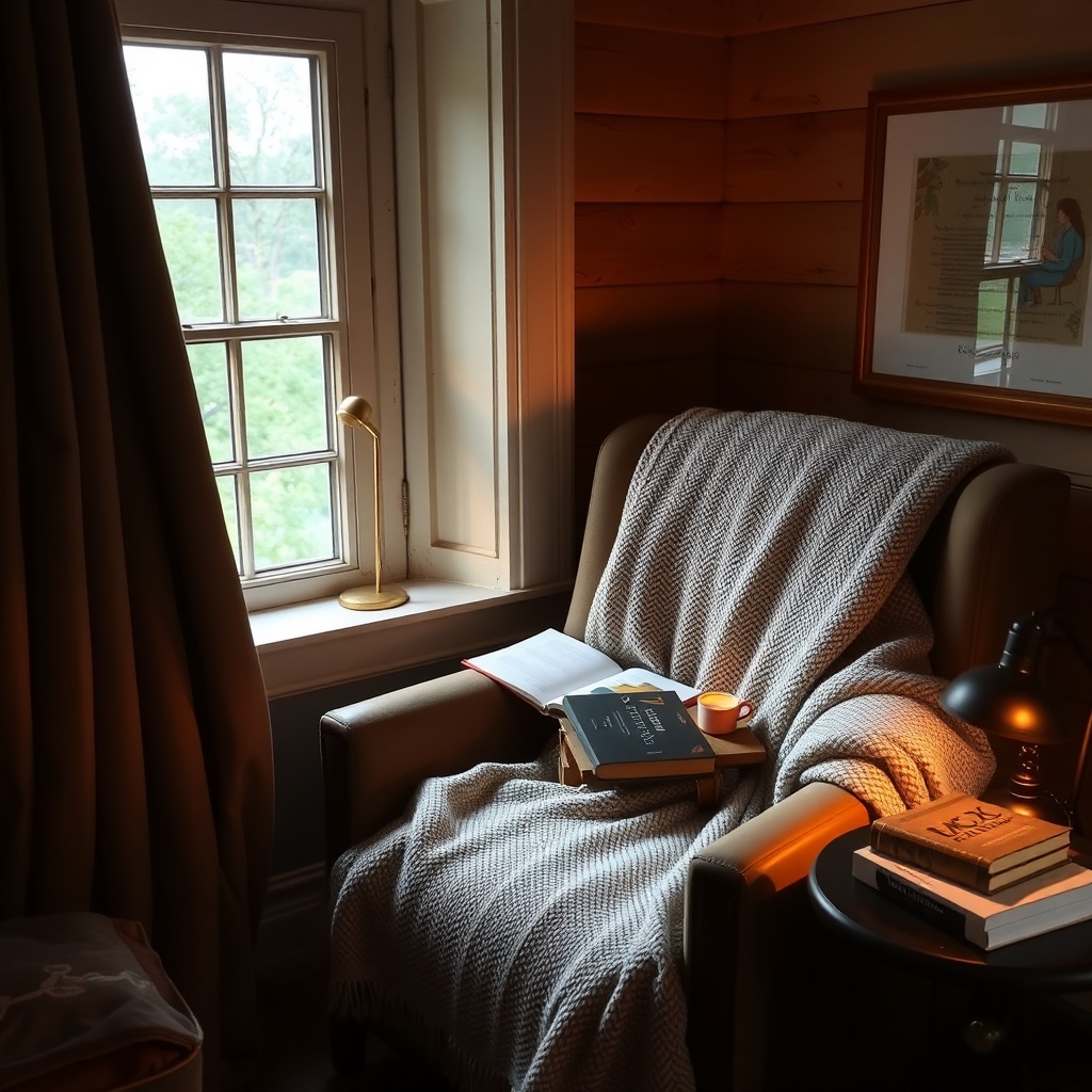 Cozy reading nook with armchair and lamp