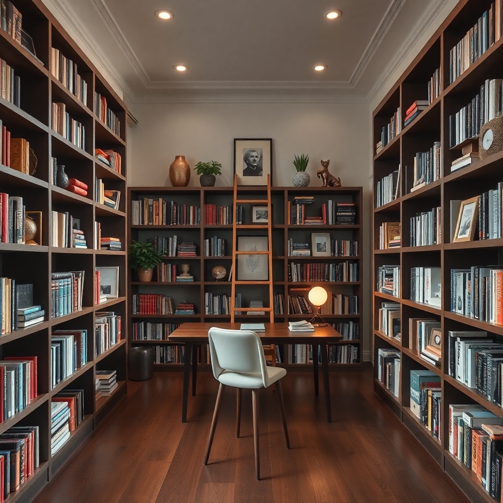 Home library with floor-to-ceiling shelves
