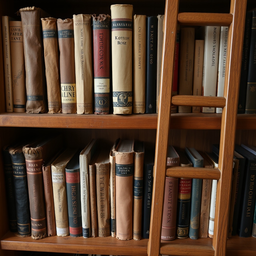 Wooden bookshelf with mixed genres