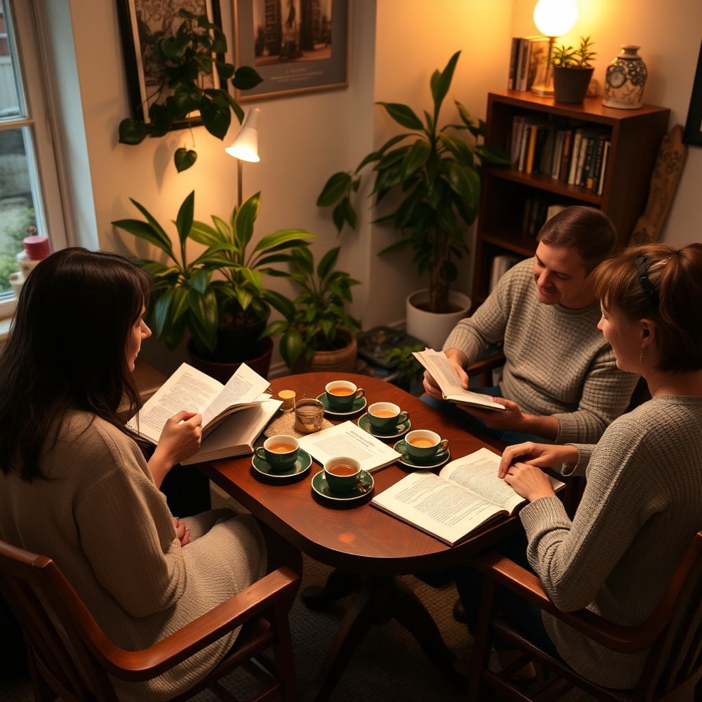 Book club discussion at home