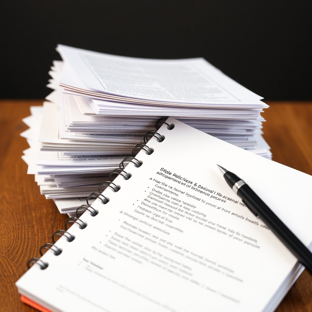 Documents and notebook representing site information and policies